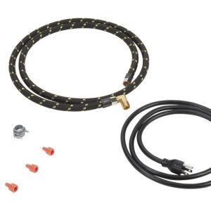 Dishwasher Water Line Installation Kit with 6' braided hose, 3/8" compression fitting, washers, and 5' 3-prong cord - Black