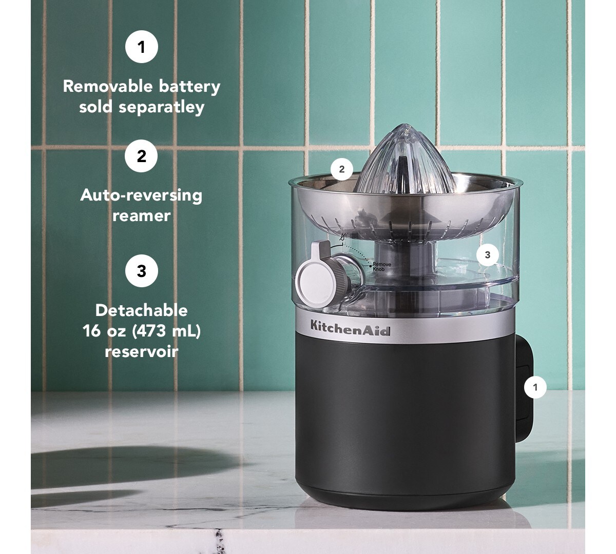 KitchenAid Go® Cordless Citrus Juicer - battery sold separately - Black Matte - Image 2