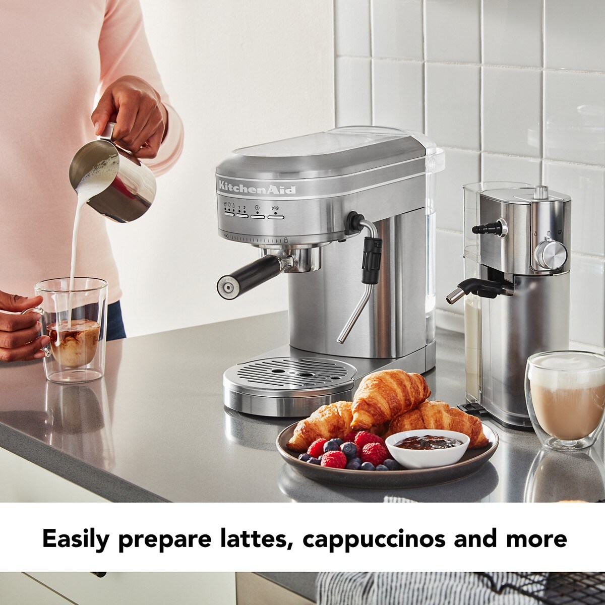 Metal Semi-Automatic Espresso Machine with Free Automatic Milk Frother Attachment Bundle - Brushed Stainless Steel - Image 4