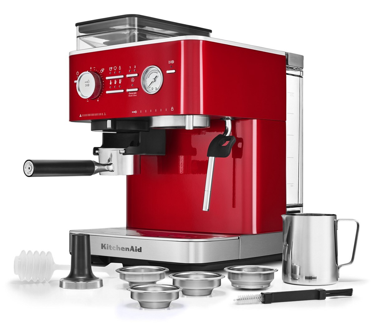 Semi Automatic Espresso Machine with Burr Grinder - Candy Apple Red