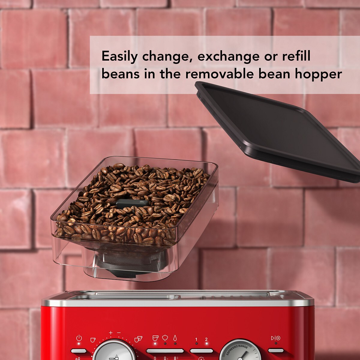 Semi Automatic Espresso Machine with Burr Grinder - Candy Apple Red - Image 2