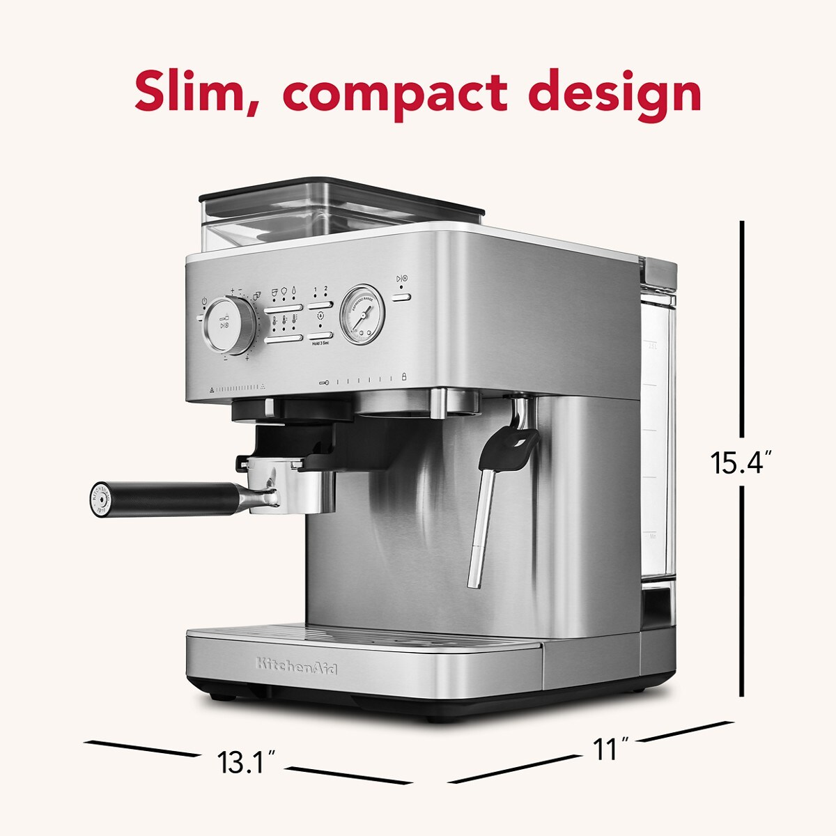 Semi Automatic Espresso Machine with Burr Grinder - Brushed Stainless Steel - Image 2