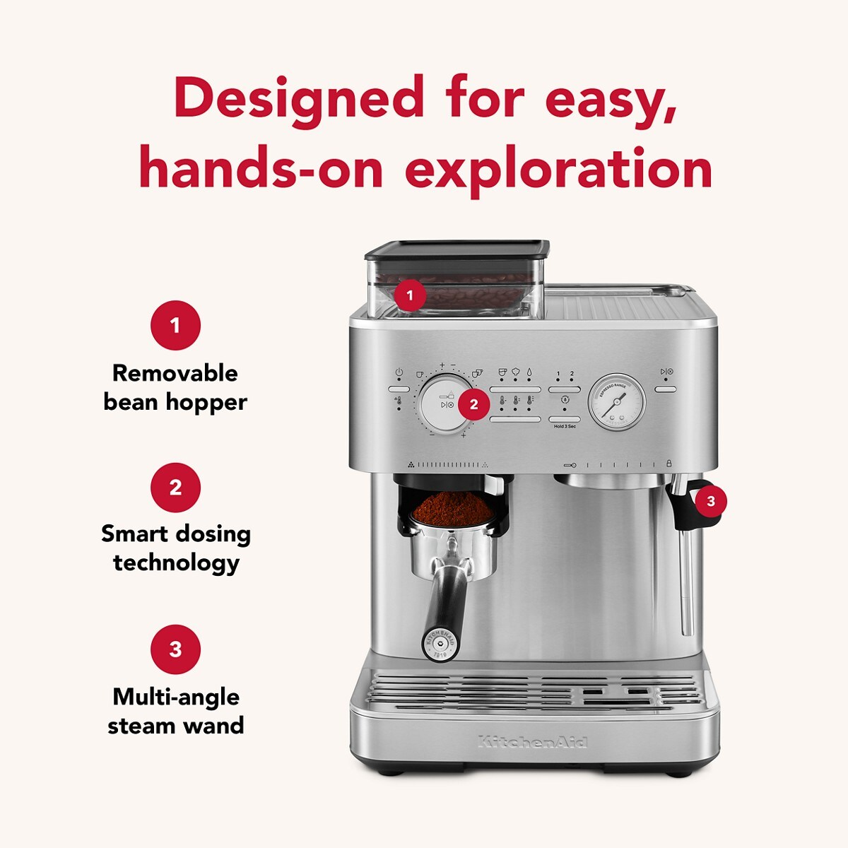 Semi Automatic Espresso Machine with Burr Grinder - Brushed Stainless Steel - Image 3