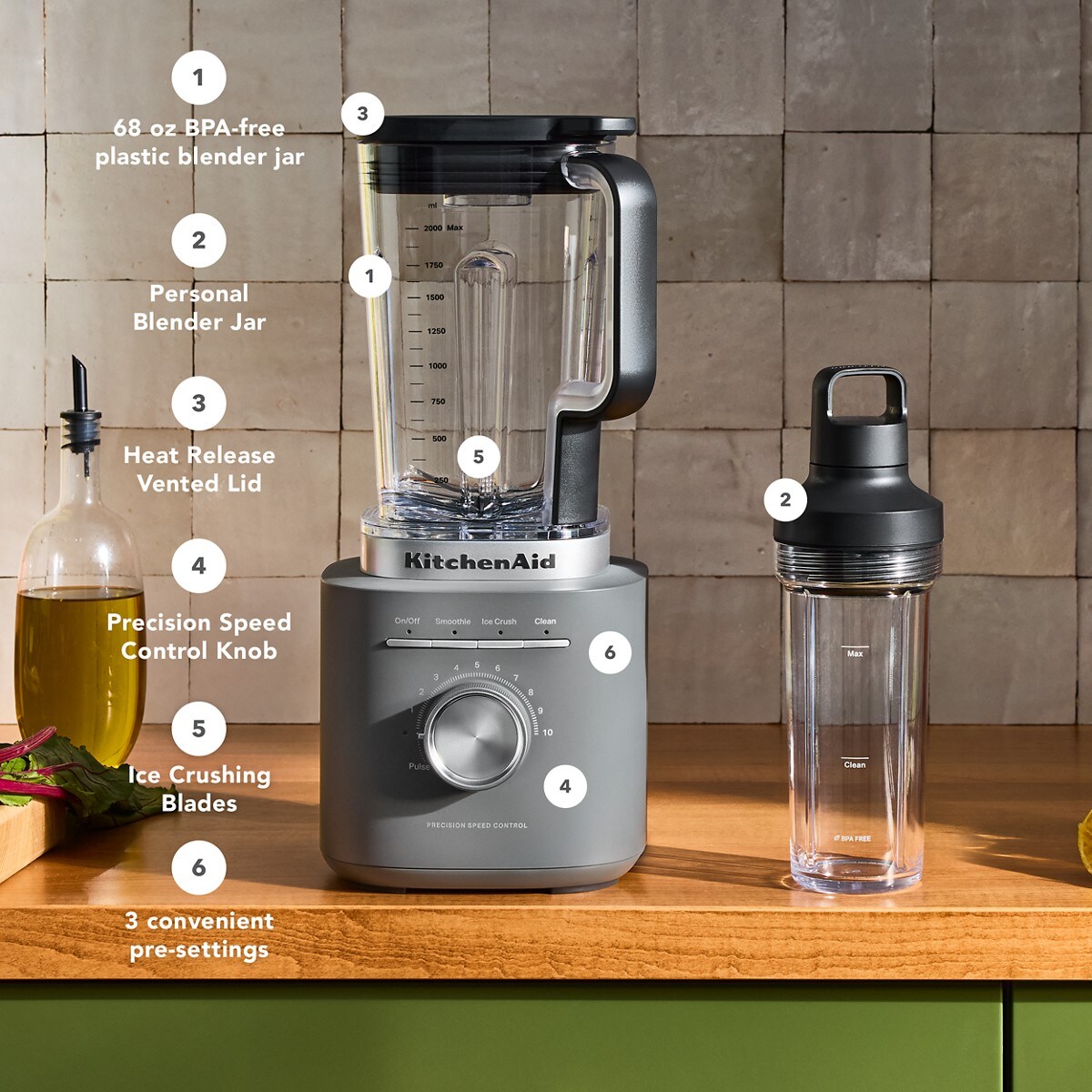 KitchenAid® Pure Power Blender with Personal Blending Jar - Matte Charcoal Grey - Image 8