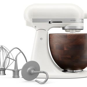 Artisan® Series 5 Quart Tilt-Head Stand Mixer with Walnut Wood Bowl - Porcelain White