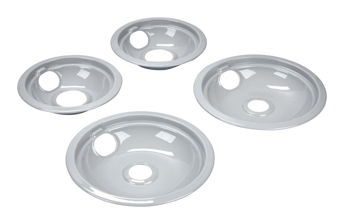 Range Electric/Cooktop 4-Pack Round Drip Bowls (Two 6-IN and Two 8-IN) - Grey for Non-Hinged, 2-Wire Plug Cooking Elements