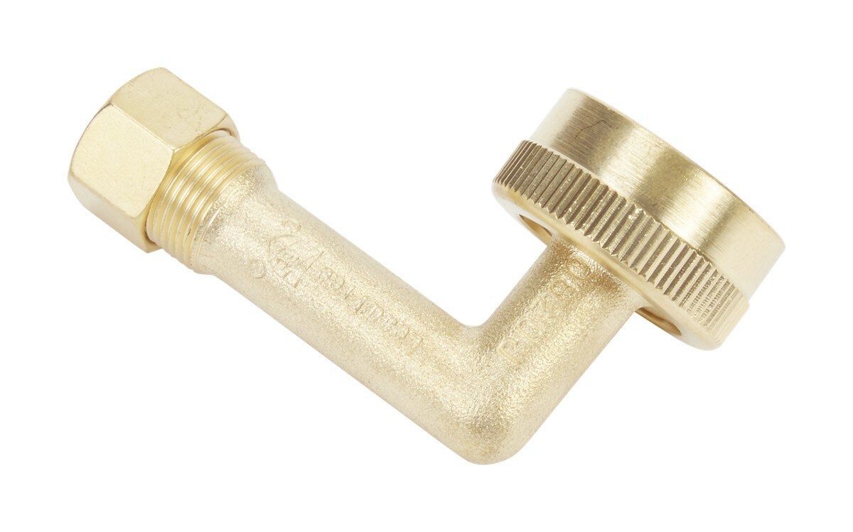 Dishwasher Brass Gooseneck Fitting with washer, 3/4" NH x 3/8" compression fitting