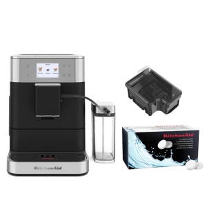 Coffee Set: Fully Auto Espresso KF7 + Cleaning Tablets + 9.5 Oz. Removable Bean Hopper - Black Matte