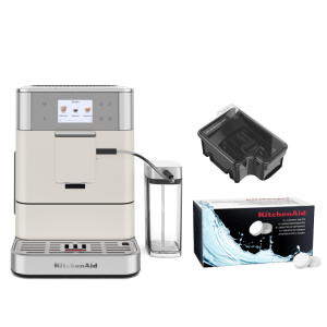 Coffee Set: Fully Auto Espresso KF7 + Cleaning Tablets + 9.5 Oz. Removable Bean Hopper - Porcelain White