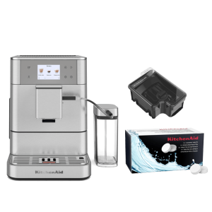 Coffee Set: Fully Auto Espresso KF7 + Cleaning Tablets + 9.5 Oz. Removable Bean Hopper - Brushed Stainless Steel