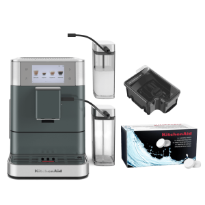 Coffee Set: Fully Auto Espresso KF8 + Cleaning Tablets + 9.5 Oz. Removable Bean Hopper + 26.7 Oz. Milk Container - Juniper